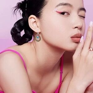 Bohemian Vintage Sliver Geometry Enamel Flower Lightweight Dangle Hoop Earrings